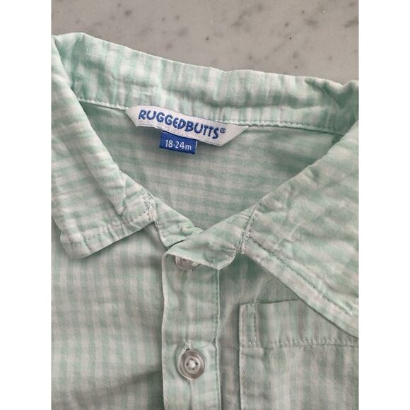 Rugged Butts 18-24 Month Romper Light Green Gingham Short Sleeve 100% Cotton - Picture 3 of 5